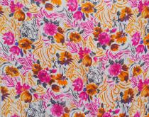 Tissu CECILE viscose fleurs orange-fuschia