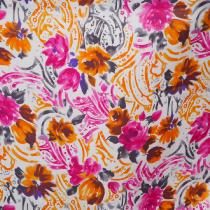 Tissu CECILE viscose fleurs orange-fuschia