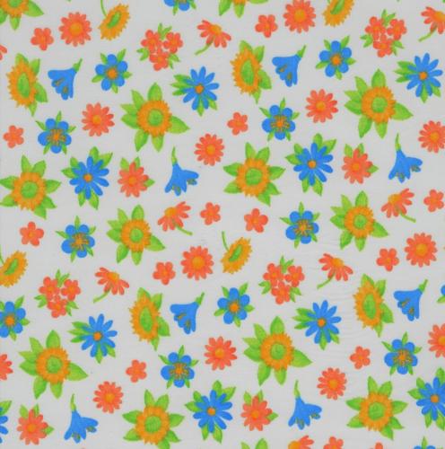 tissu EMMA fleurs orange-vert fond blanc