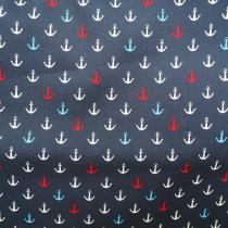 tissu ancres 3 couleurs sur popeline fond bleu marine