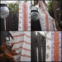 Tissu schintz coton rayures brindilles fleuries - fond écru