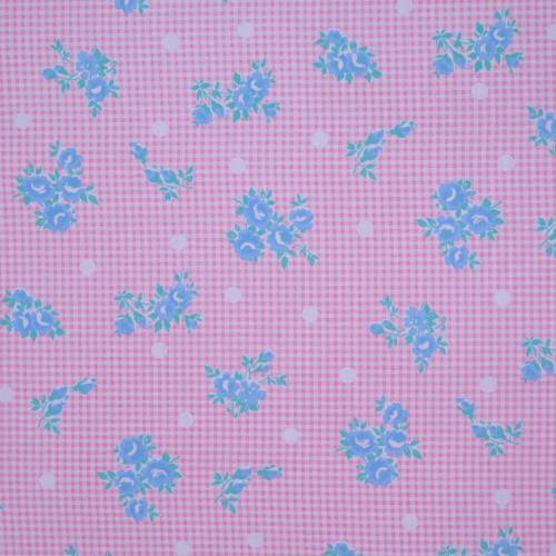 tissu ANNICK fleurs sur vichy rose