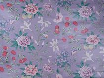 tissu FLORALIE fond parme - grandes fleurs