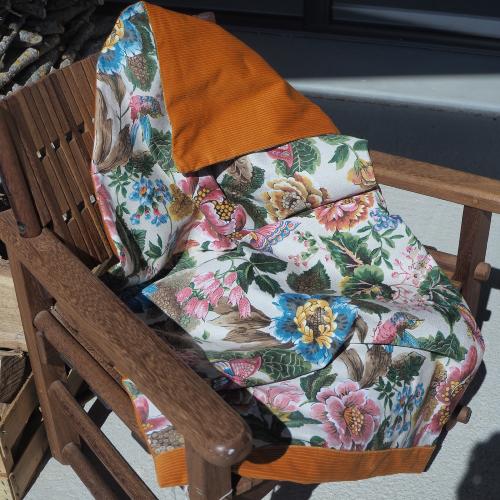 Tissu grand motif floral et papillons - oiseau-fond écru