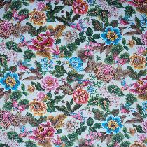 Tissu grand motif floral et papillons - oiseau-fond écru