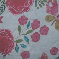 tissu fleuri Gardénia turquoise-papillons-fond lin