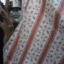 Tissu schintz coton rayures brindilles fleuries - fond écru